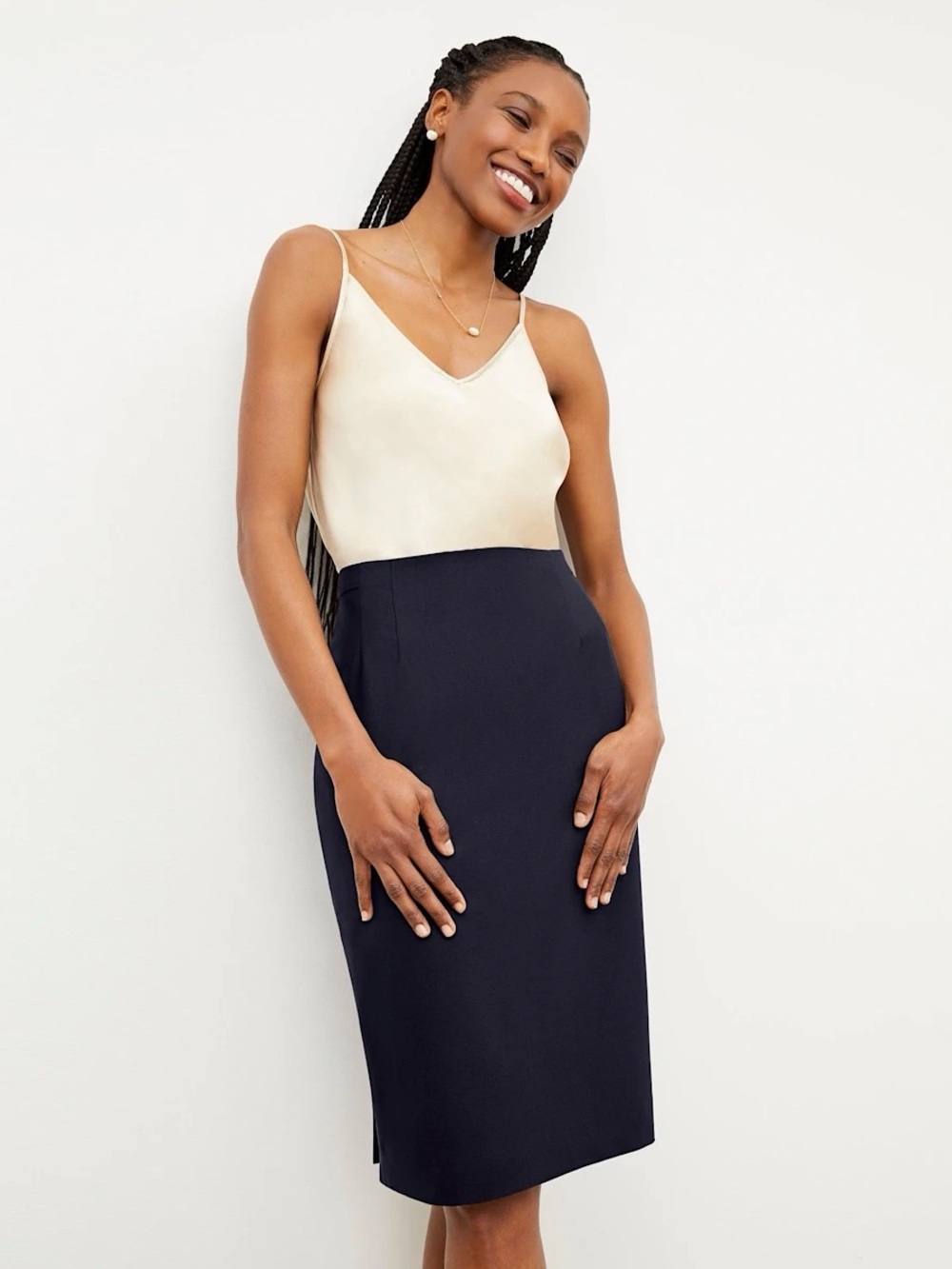 M.M.LaFleur The Cobble Hill Skirt - Italian Wool Twill in Dark Navy